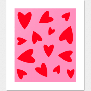 Red Love Hearts on Pink Posters and Art